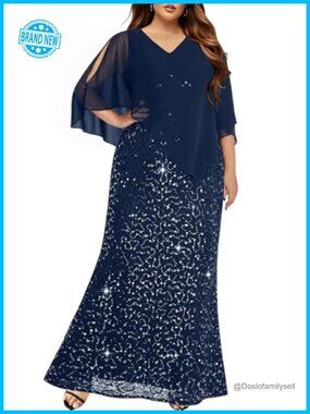 Plus Size Formal Evening Mermaid Long Dress with Chiffon Cape Lace Sequin